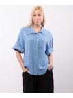 Camicia Lino Mezza Manica con Colletto orlo ricamato