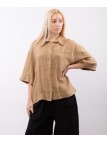 Camicia Lino Mezza Manica con Colletto orlo ricamato