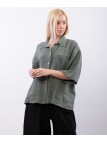 Camicia Lino Mezza Manica con Colletto orlo ricamato