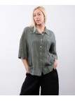 Camicia Lino Mezza Manica con Colletto orlo ricamato
