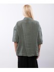 Camicia Lino Mezza Manica con Colletto orlo ricamato