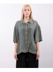 Camicia Lino Mezza Manica con Colletto orlo ricamato