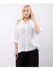 Camicia Lino Mezza Manica con Colletto orlo ricamato