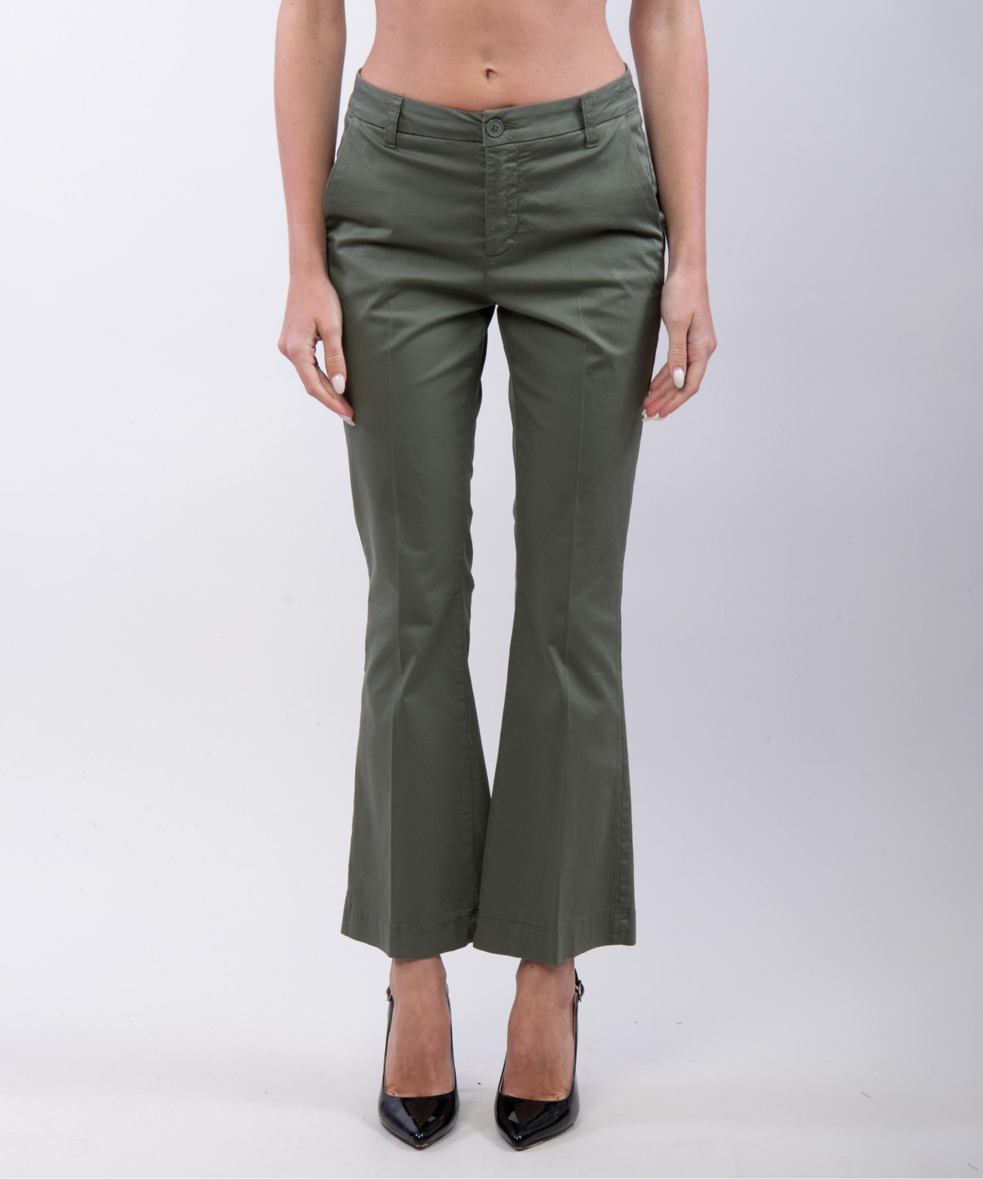 pantaloni zampa in cotone
