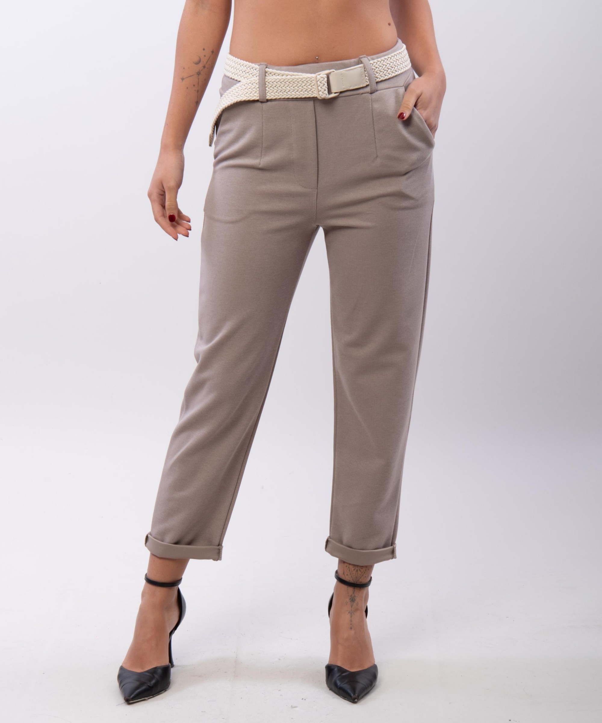 Pantaloni Diritti a costine con cintura