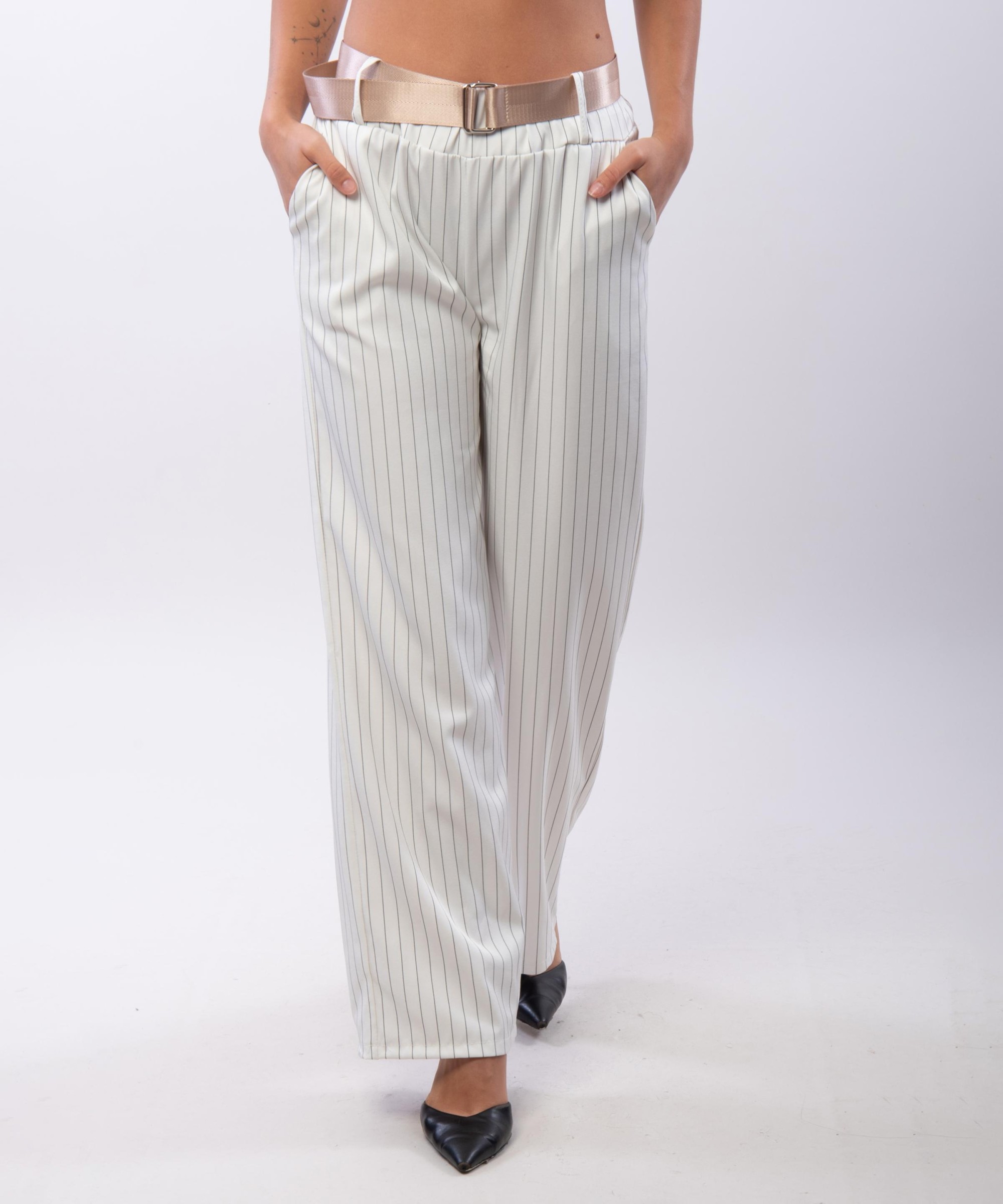 Pantaloni Palazzo a Righe con Cintura