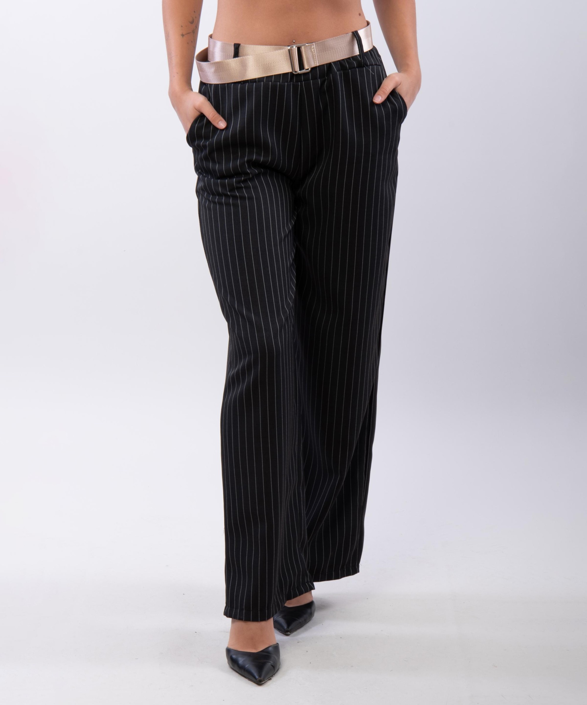Pantaloni Palazzo a Righe con Cintura