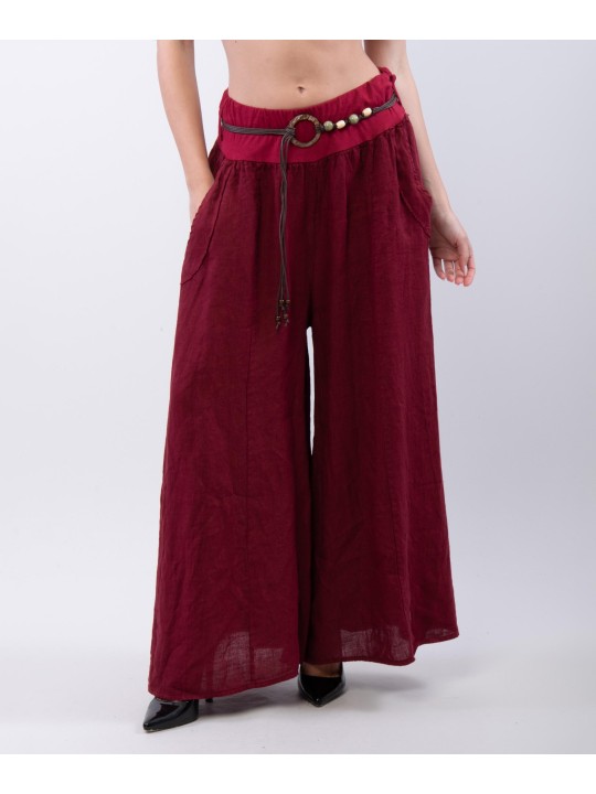 pantalone a palazzo in lino con cintura