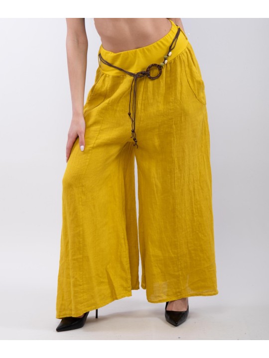 pantalone a palazzo in lino con cintura