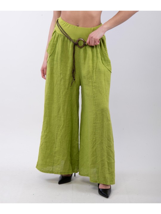 pantalone a palazzo in lino con cintura
