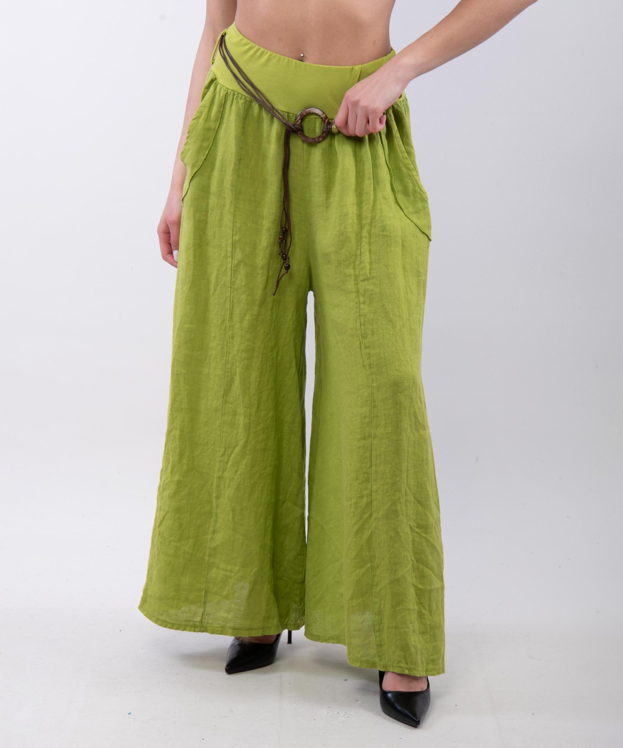pantalone a palazzo in lino con cintura