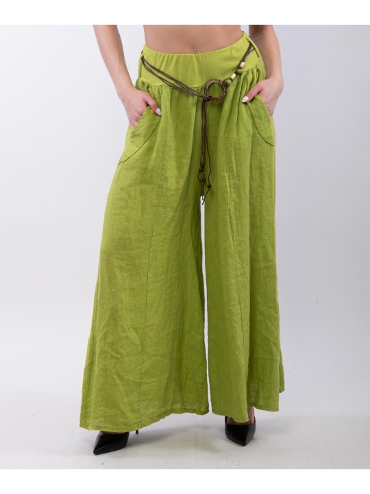 pantalone a palazzo in lino con cintura