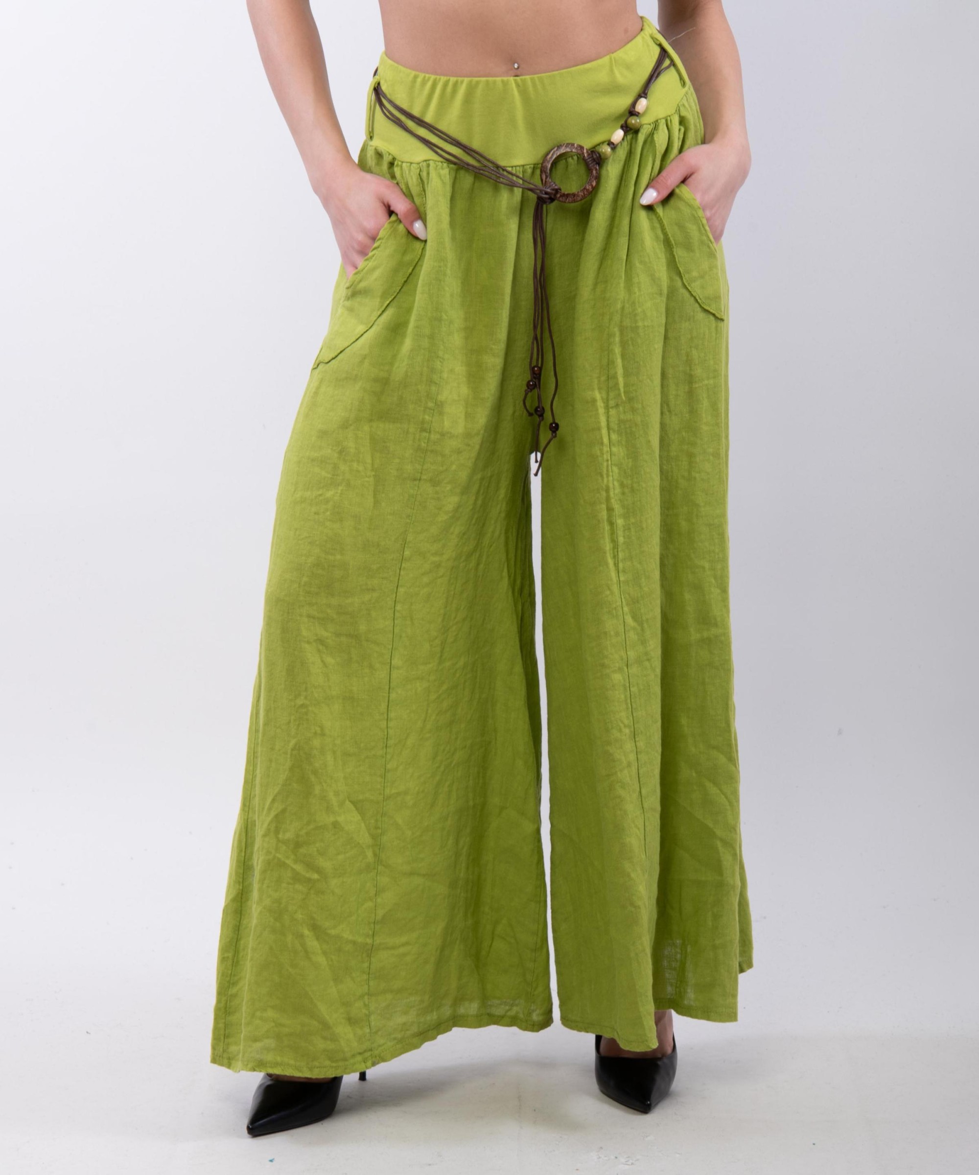 pantalone a palazzo in lino con cintura