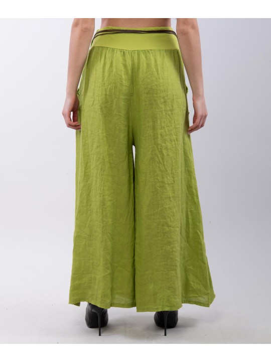 pantalone a palazzo in lino con cintura