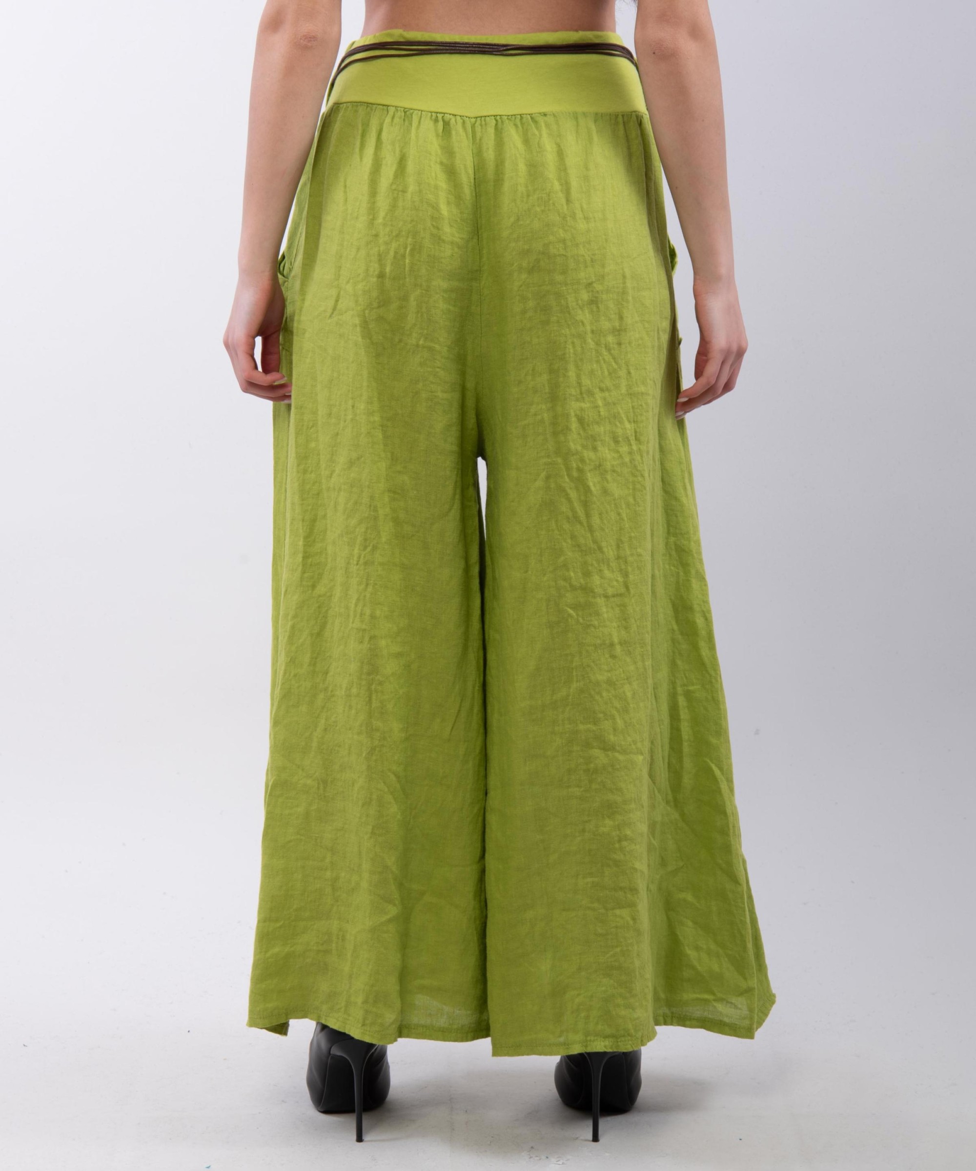 pantalone a palazzo in lino con cintura
