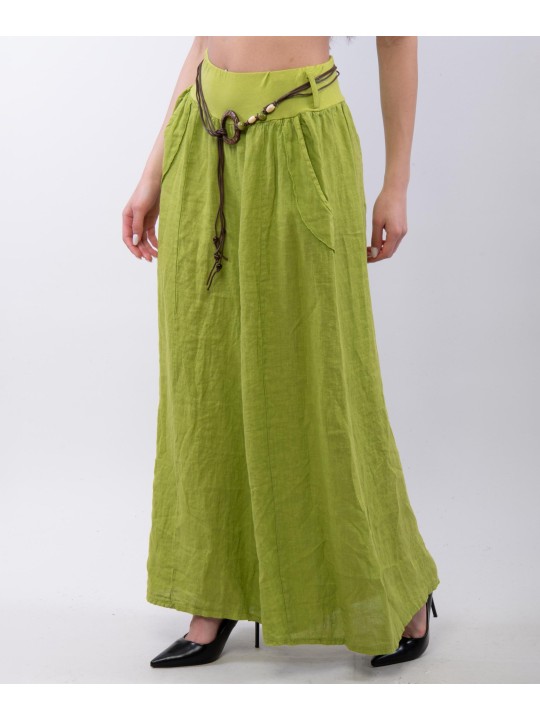 pantalone a palazzo in lino con cintura