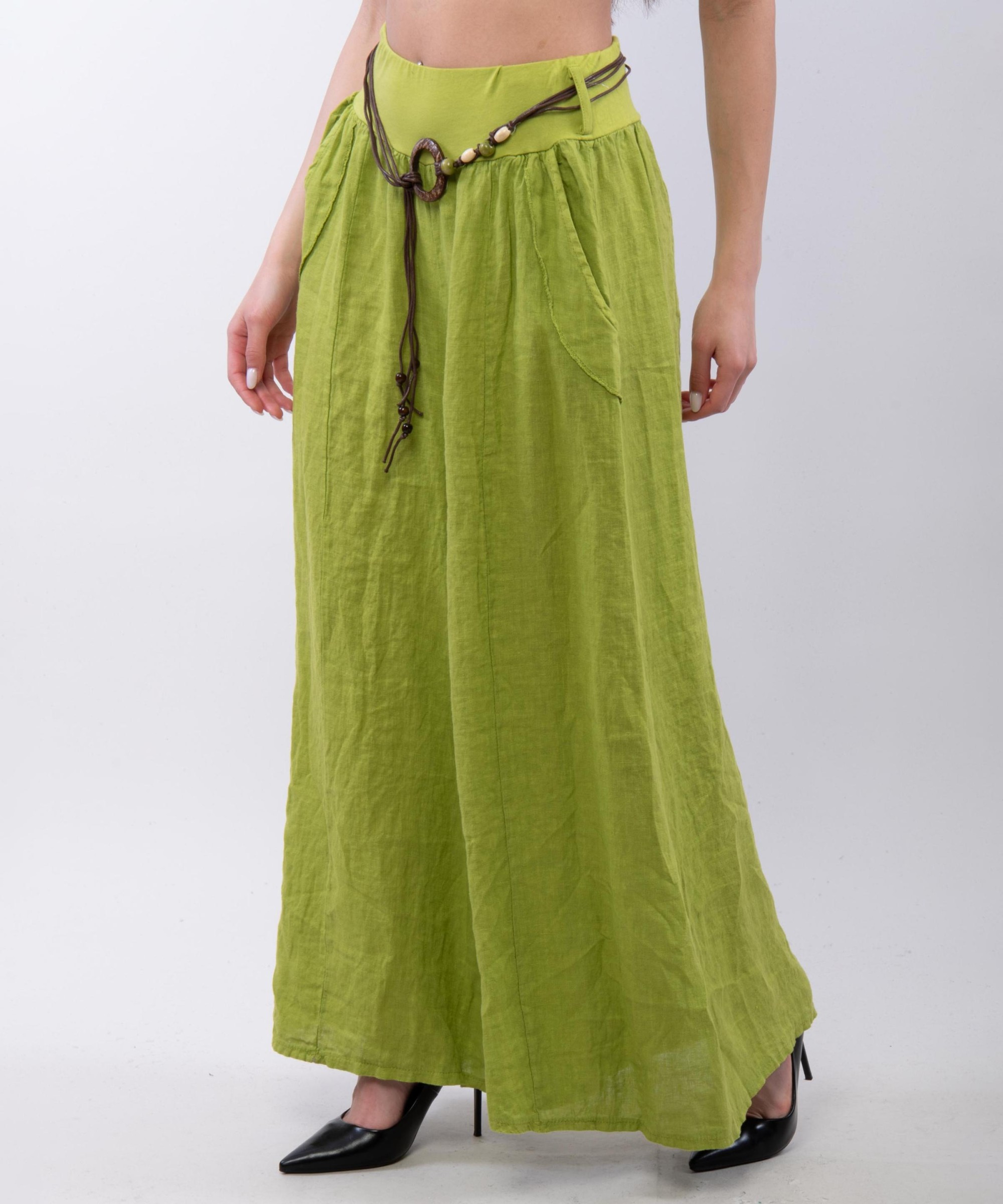 pantalone a palazzo in lino con cintura