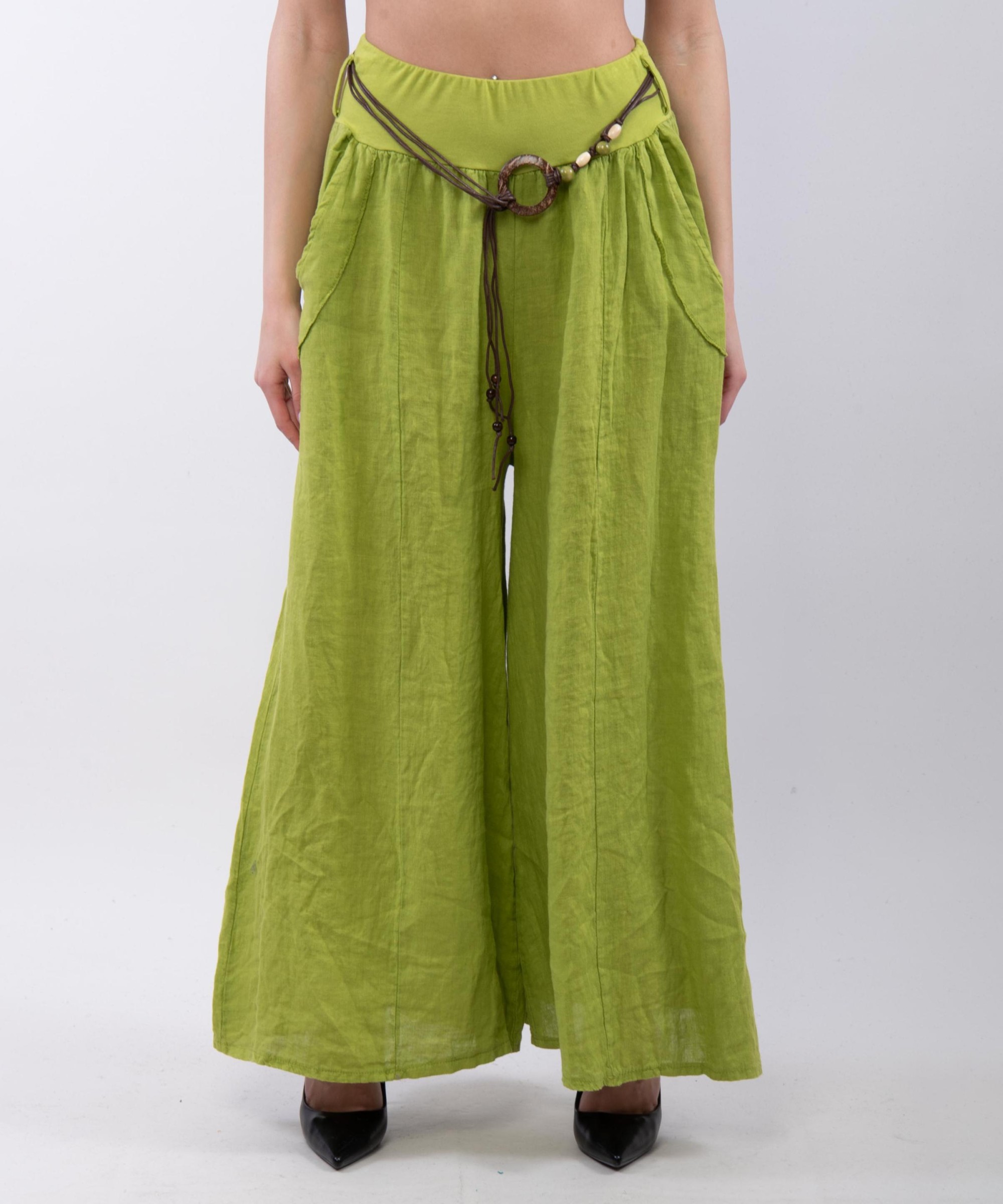 pantalone a palazzo in lino con cintura
