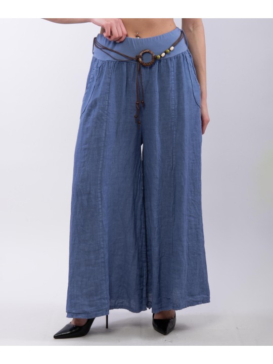 pantalone a palazzo in lino con cintura
