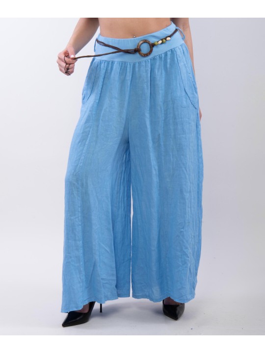 pantalone a palazzo in lino con cintura
