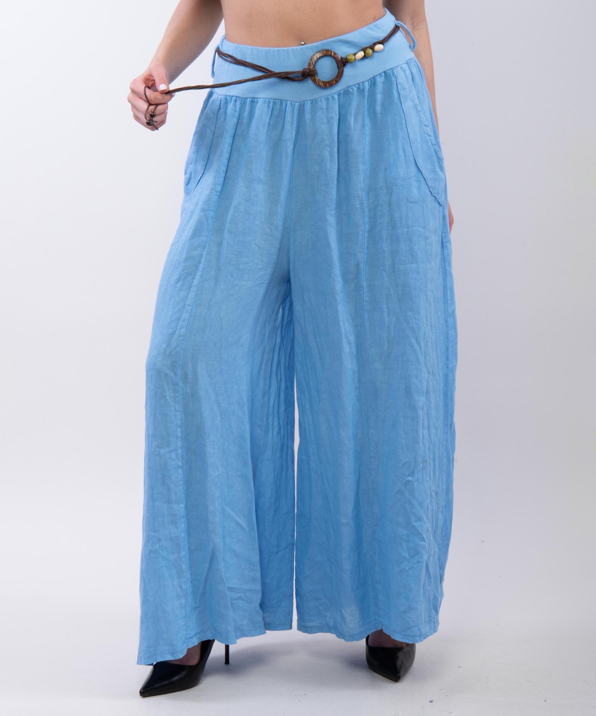 pantalone a palazzo in lino con cintura