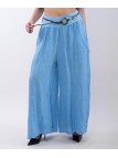 pantalone a palazzo in lino con cintura