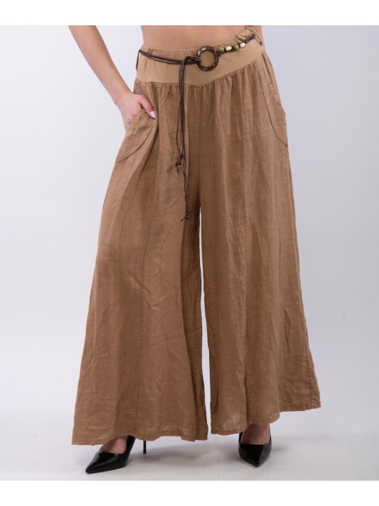 pantalone a palazzo in lino con cintura
