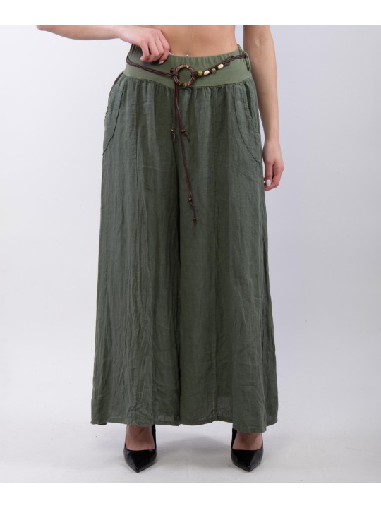 pantalone a palazzo in lino con cintura