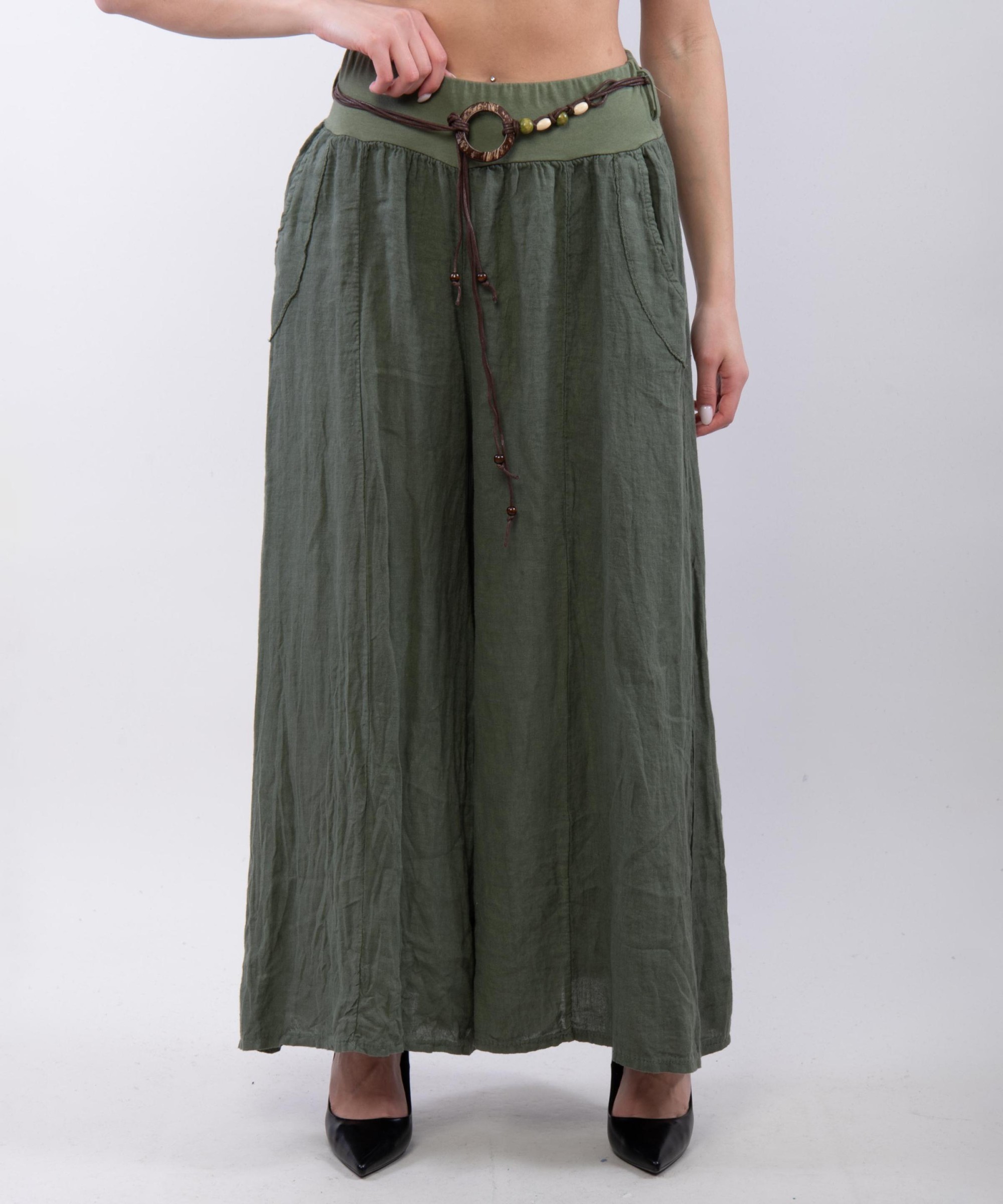 pantalone a palazzo in lino con cintura