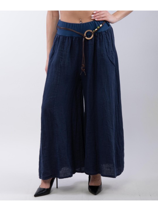 pantalone a palazzo in lino con cintura