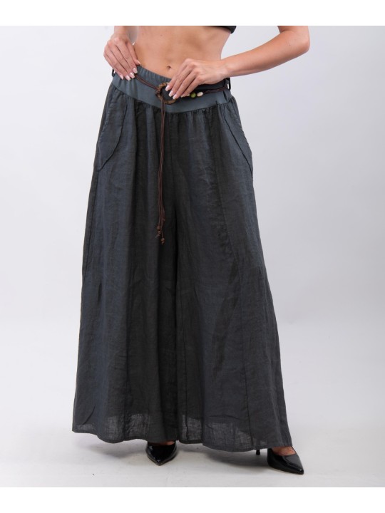 pantalone a palazzo in lino con cintura