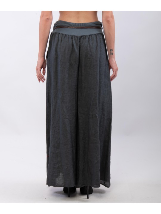 pantalone a palazzo in lino con cintura