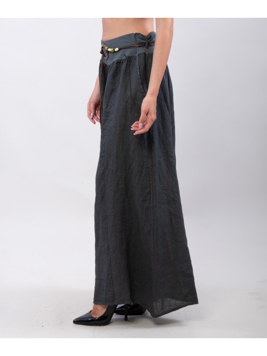 pantalone a palazzo in lino con cintura