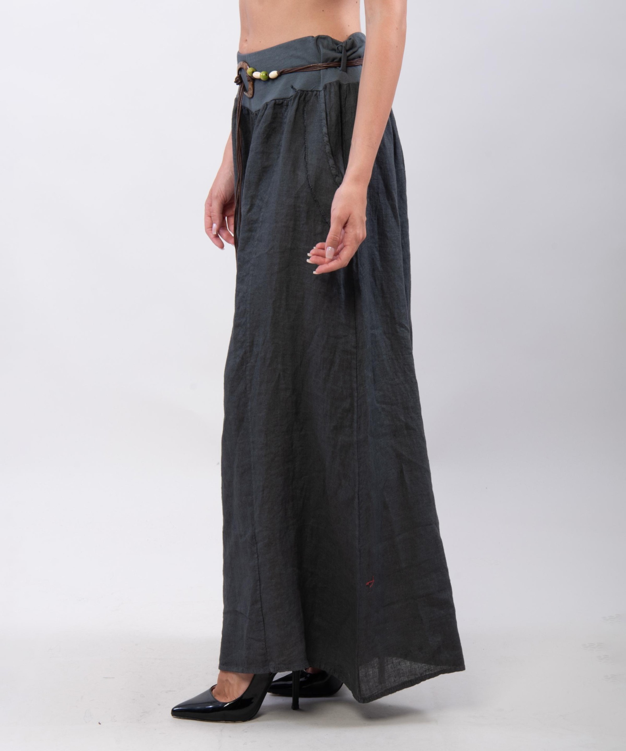 pantalone a palazzo in lino con cintura