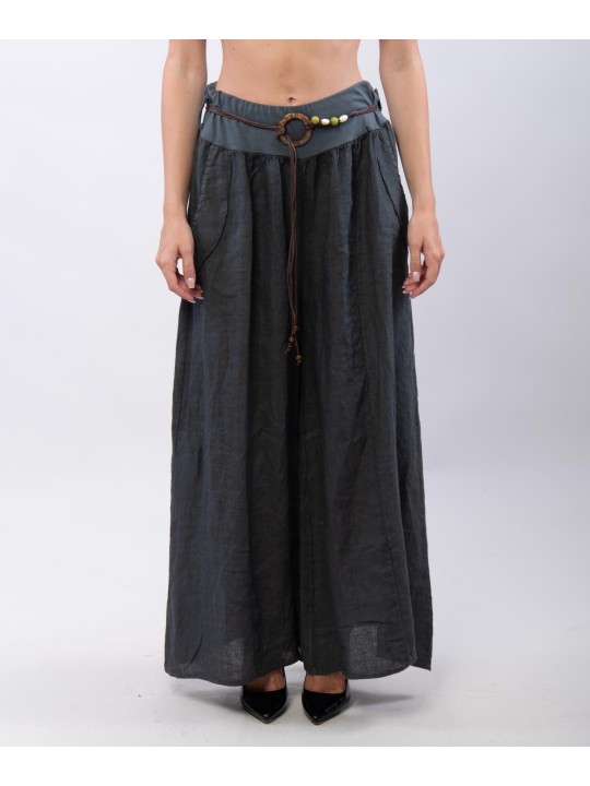 pantalone a palazzo in lino con cintura