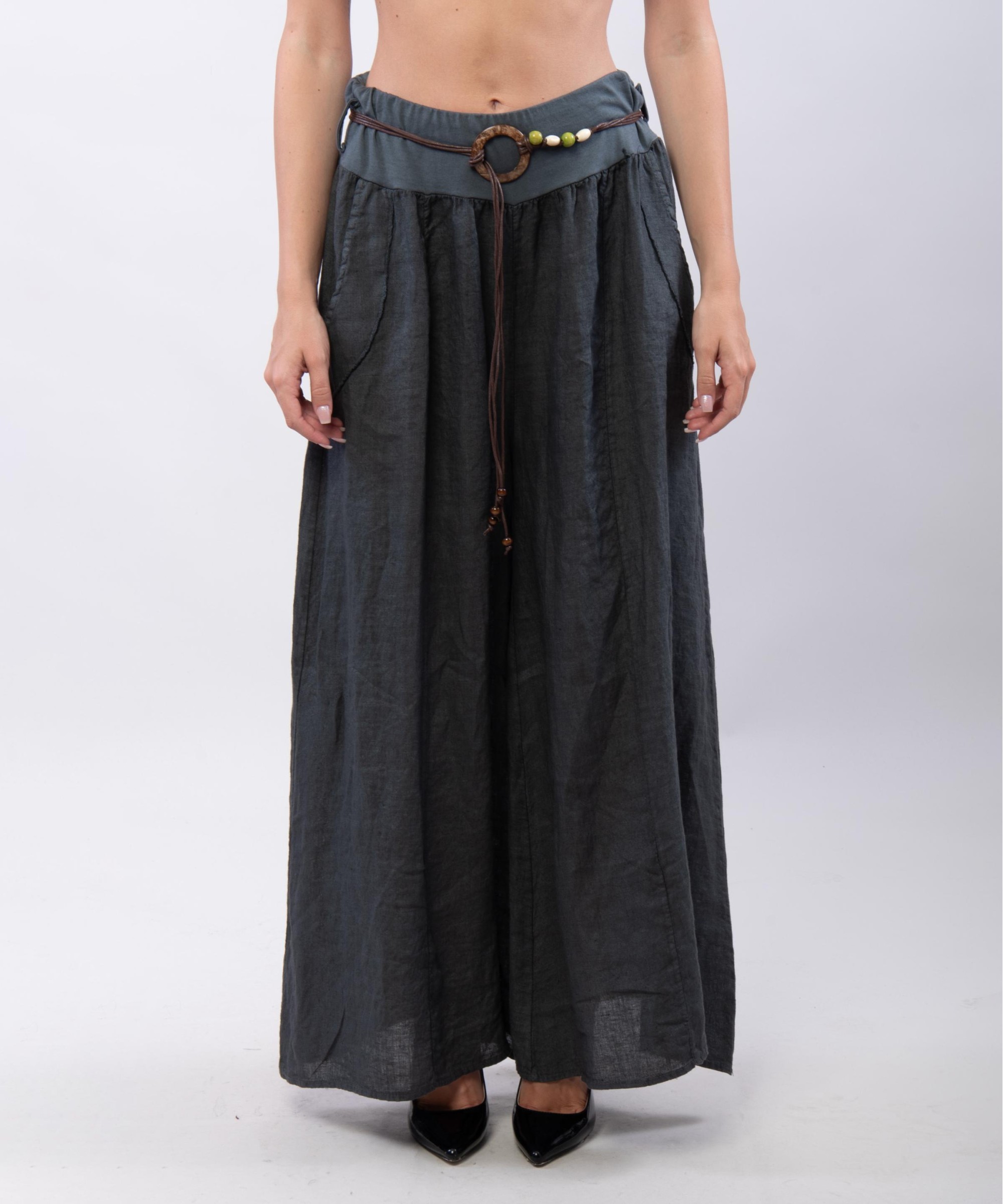 pantalone a palazzo in lino con cintura