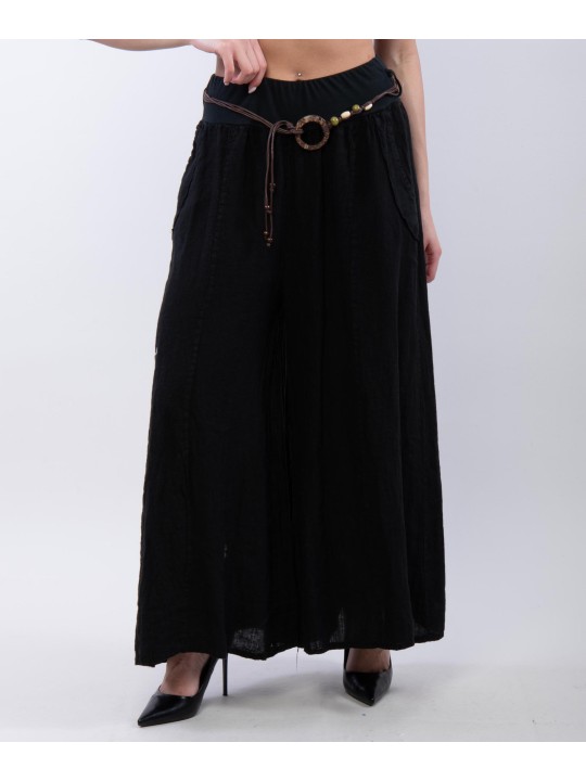 pantalone a palazzo in lino con cintura