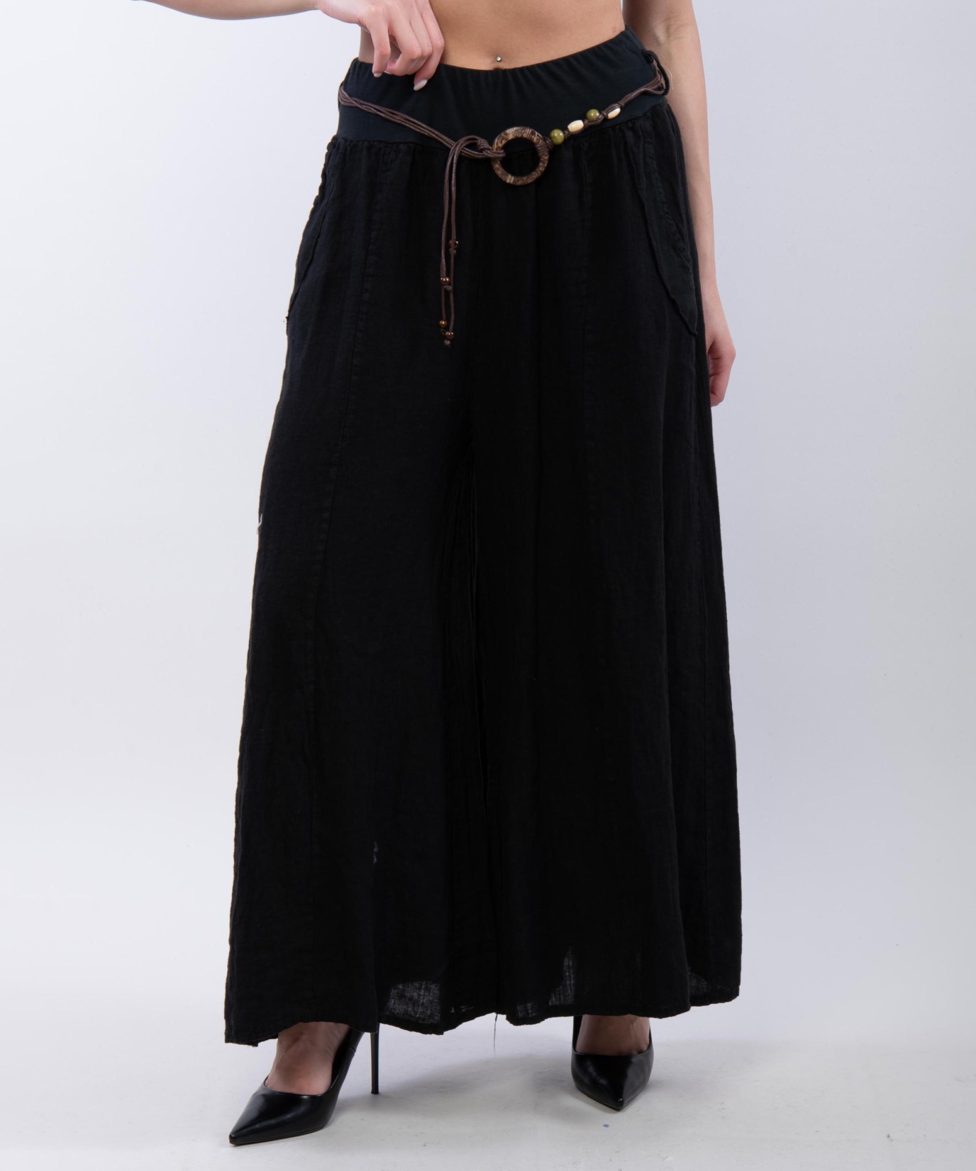 pantalone a palazzo in lino con cintura