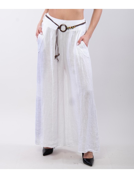pantalone a palazzo in lino con cintura