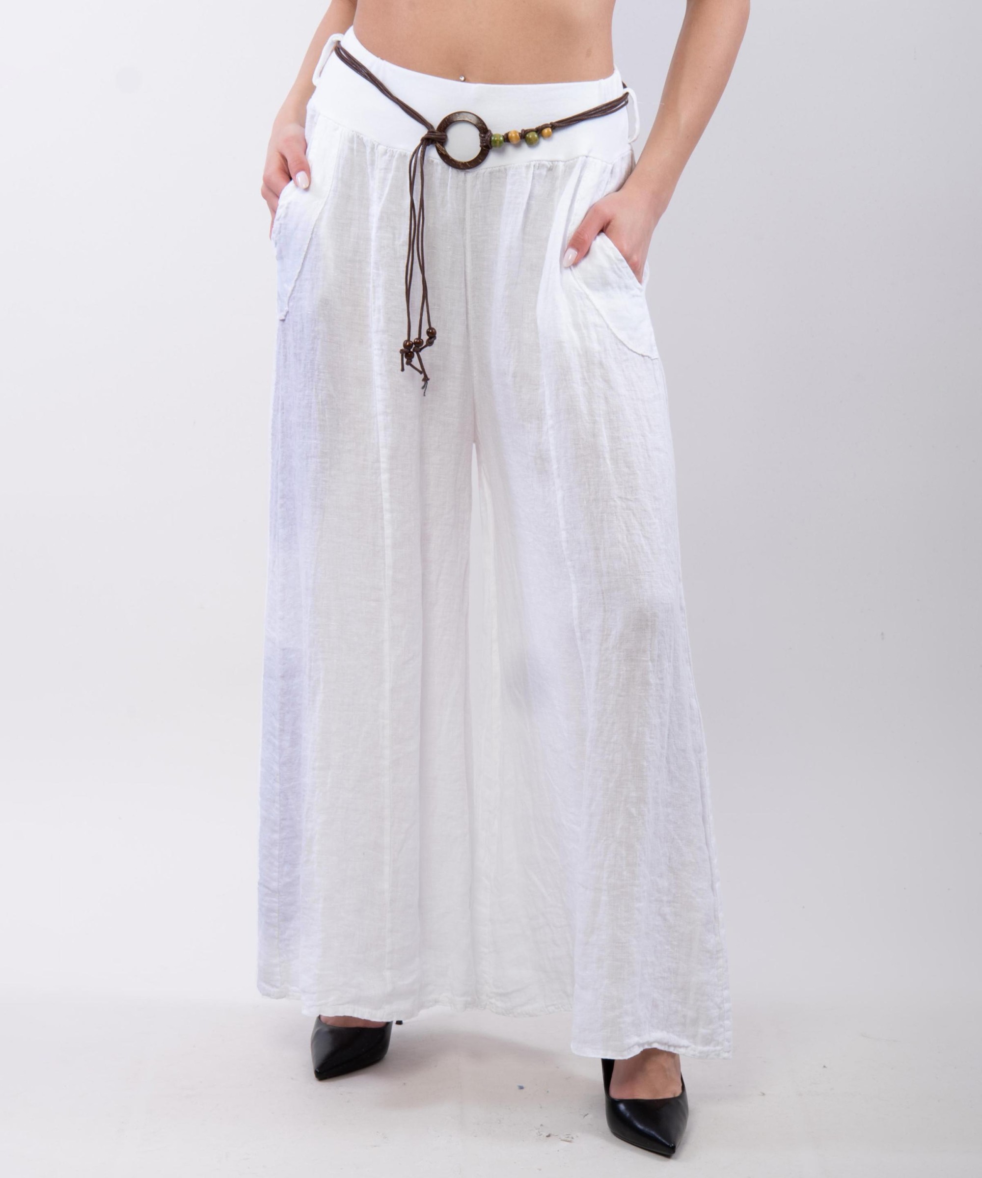 pantalone a palazzo in lino con cintura