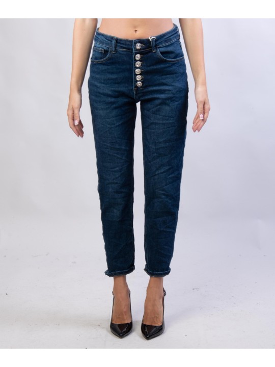 Pantaloni Jeans Dritti con Bottoni Gioello