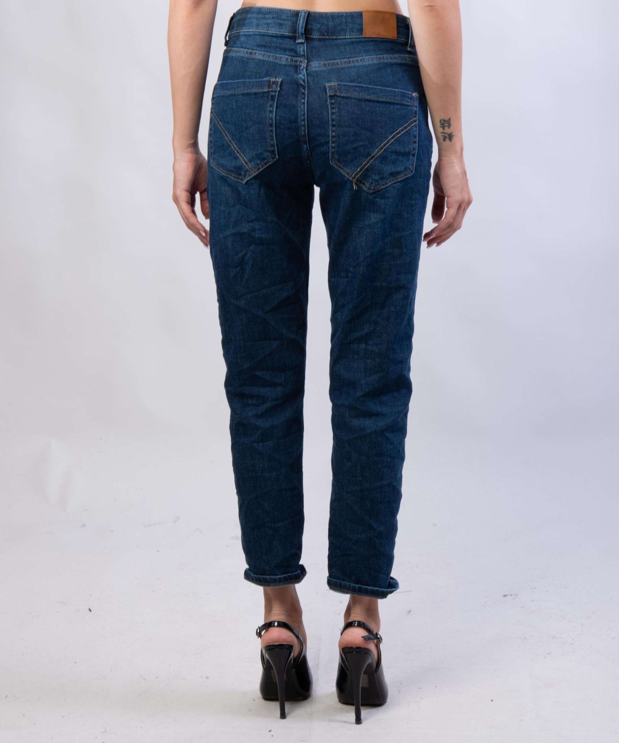 Pantaloni Jeans Dritti con Bottoni Gioello