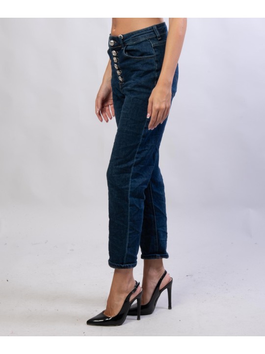 Pantaloni Jeans Dritti con Bottoni Gioello