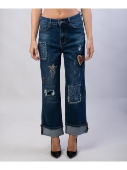 Pantaloni Jeans Dritti con Patchwork