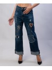Pantaloni Jeans Dritti con Patchwork