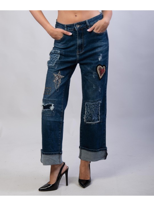 Pantaloni Jeans Dritti con Patchwork