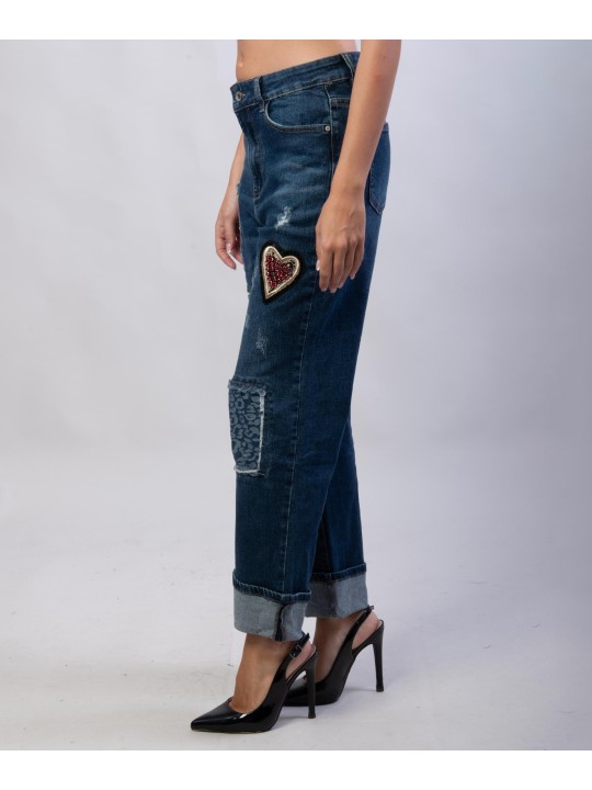 Pantaloni Jeans Dritti con Patchwork