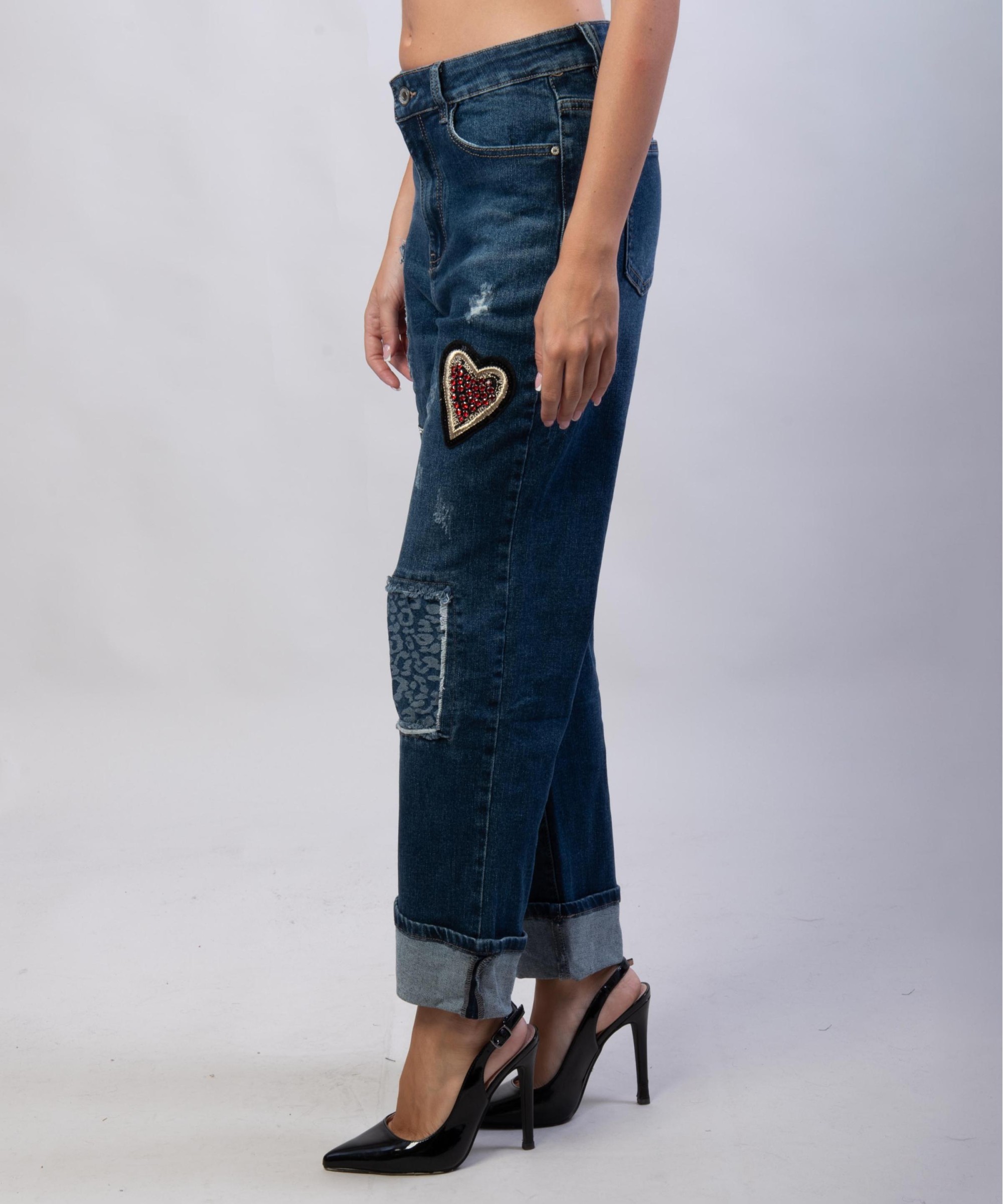 Pantaloni Jeans Dritti con Patchwork