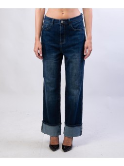 Pantaloni Jeans Culotte con Risvolto