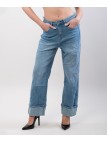 Pantaloni Jeans Culotte con Risvolto